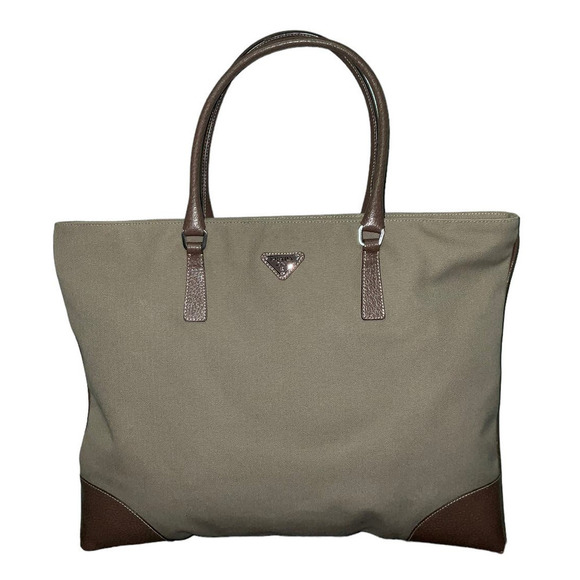 Vintage 90s Prada Leather-Trimmed Canapa Tote - Picture 1 of 15